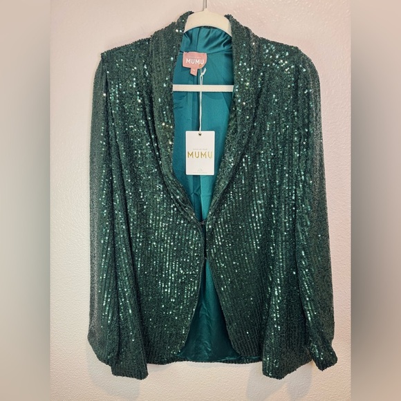 SHOW ME YOUR MUMU Women's Dance Sequins Blazer in emerald green Size S‎ - Picture 3 of 9